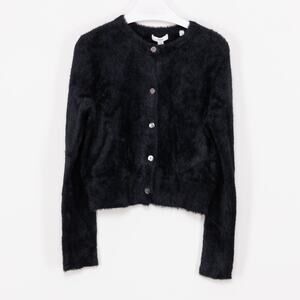 Vince Women Eyelash Fuzzy Knit Cardigan Black Size L